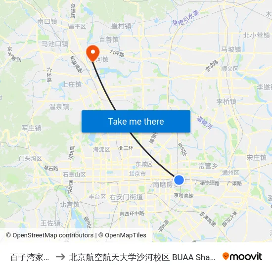 百子湾家园 to 北京航空航天大学沙河校区 BUAA Shahe map