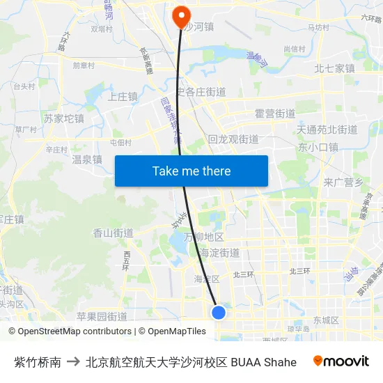 紫竹桥南 to 北京航空航天大学沙河校区 BUAA Shahe map