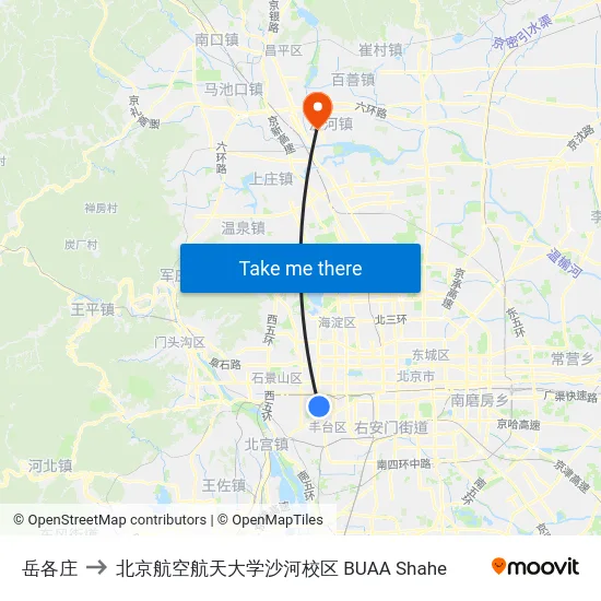 岳各庄 to 北京航空航天大学沙河校区 BUAA Shahe map