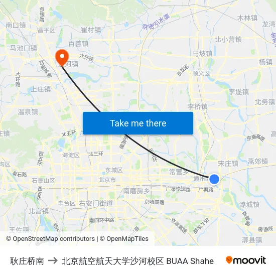 耿庄桥南 to 北京航空航天大学沙河校区 BUAA Shahe map