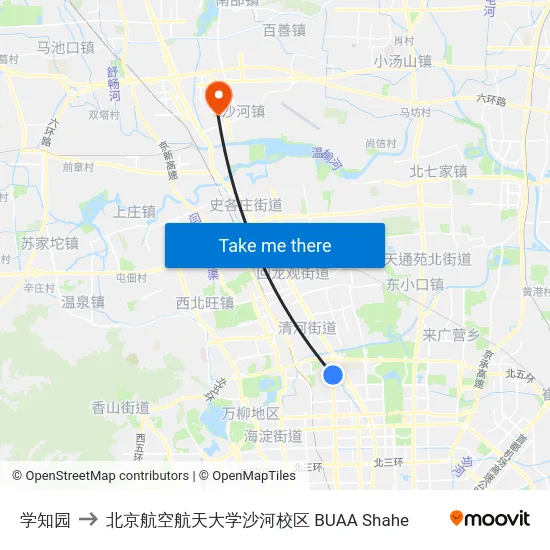 学知园 to 北京航空航天大学沙河校区 BUAA Shahe map