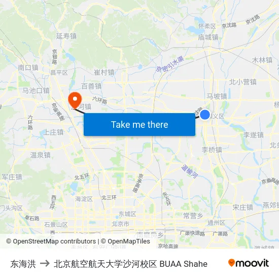 东海洪 to 北京航空航天大学沙河校区 BUAA Shahe map
