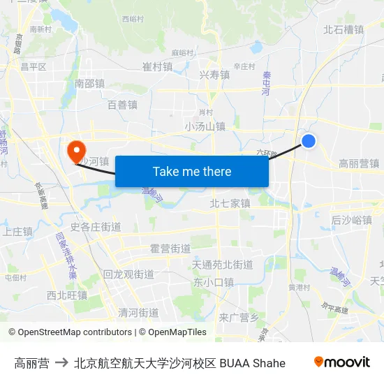 高丽营 to 北京航空航天大学沙河校区 BUAA Shahe map