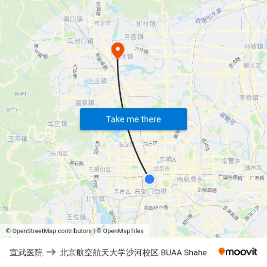 宣武医院 to 北京航空航天大学沙河校区 BUAA Shahe map
