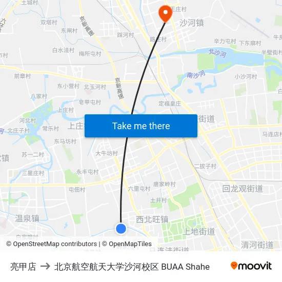 亮甲店 to 北京航空航天大学沙河校区 BUAA Shahe map