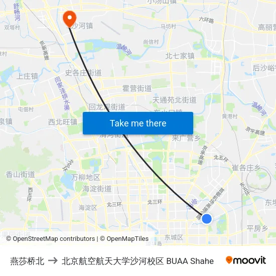 燕莎桥北 to 北京航空航天大学沙河校区 BUAA Shahe map