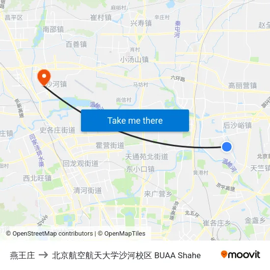 燕王庄 to 北京航空航天大学沙河校区 BUAA Shahe map