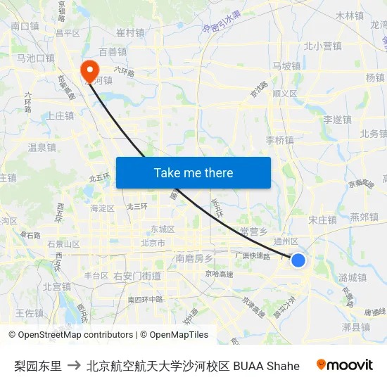 梨园东里 to 北京航空航天大学沙河校区 BUAA Shahe map