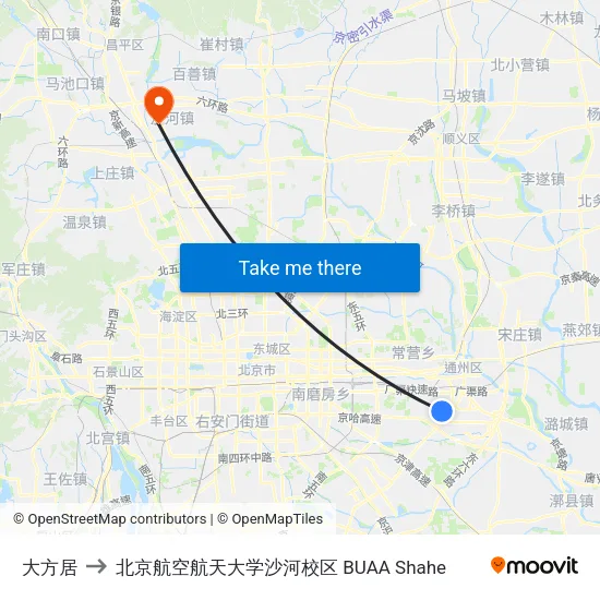 大方居 to 北京航空航天大学沙河校区 BUAA Shahe map