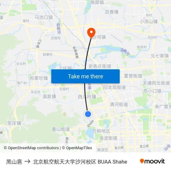 黑山扈 to 北京航空航天大学沙河校区 BUAA Shahe map