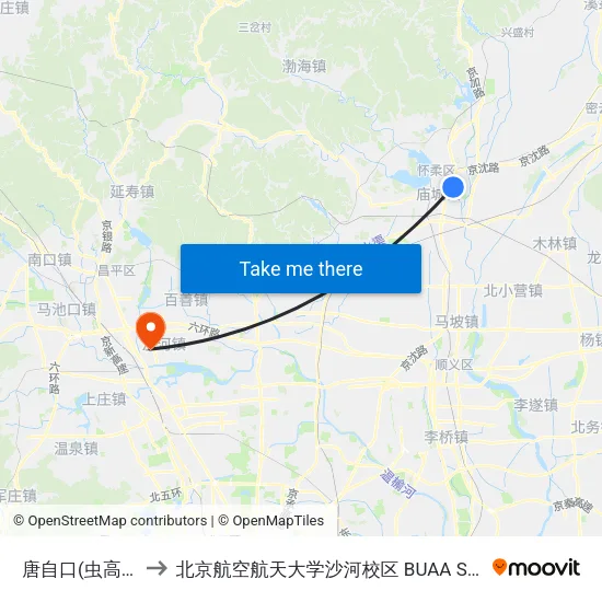 唐自口(虫高路) to 北京航空航天大学沙河校区 BUAA Shahe map