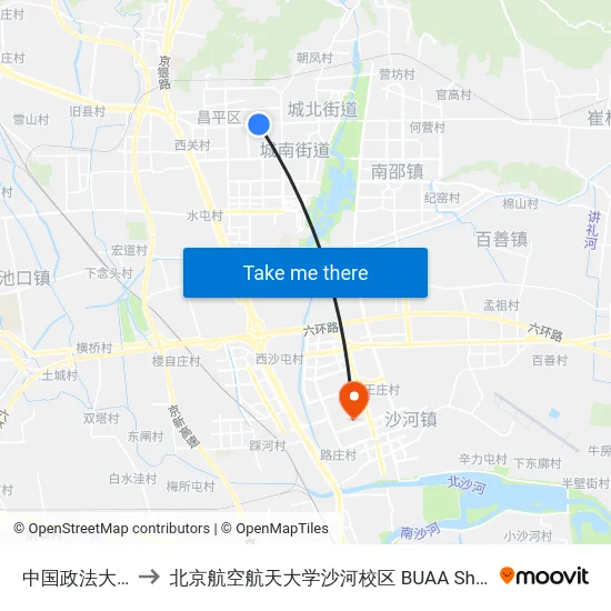中国政法大学 to 北京航空航天大学沙河校区 BUAA Shahe map