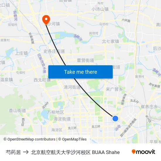 芍药居 to 北京航空航天大学沙河校区 BUAA Shahe map