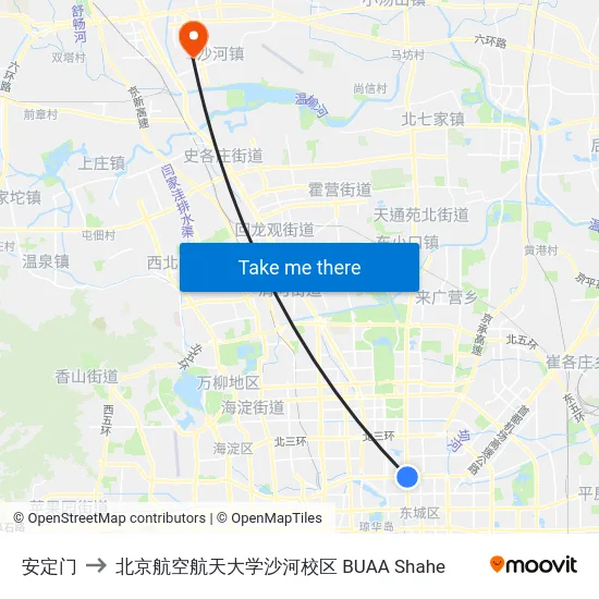 安定门 to 北京航空航天大学沙河校区 BUAA Shahe map