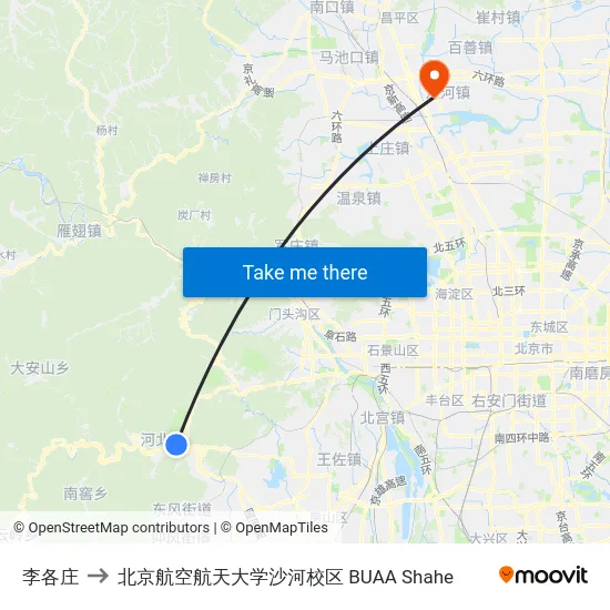 李各庄 to 北京航空航天大学沙河校区 BUAA Shahe map