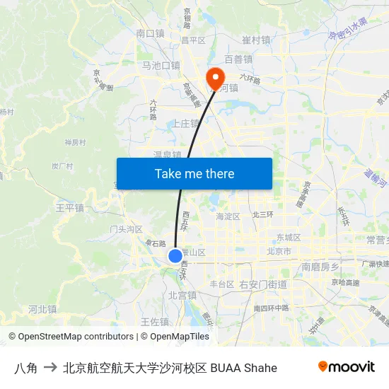 八角 to 北京航空航天大学沙河校区 BUAA Shahe map