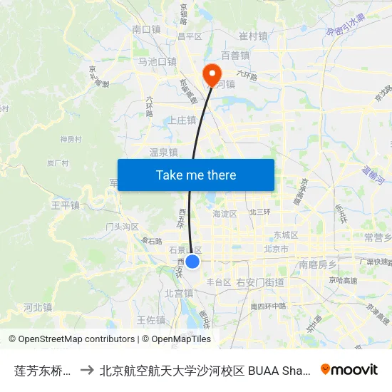 莲芳东桥南 to 北京航空航天大学沙河校区 BUAA Shahe map