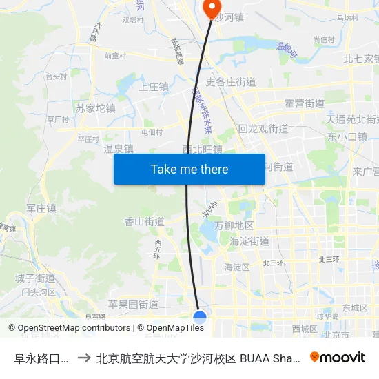 阜永路口西 to 北京航空航天大学沙河校区 BUAA Shahe map