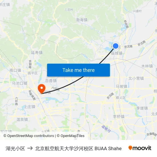 湖光小区 to 北京航空航天大学沙河校区 BUAA Shahe map