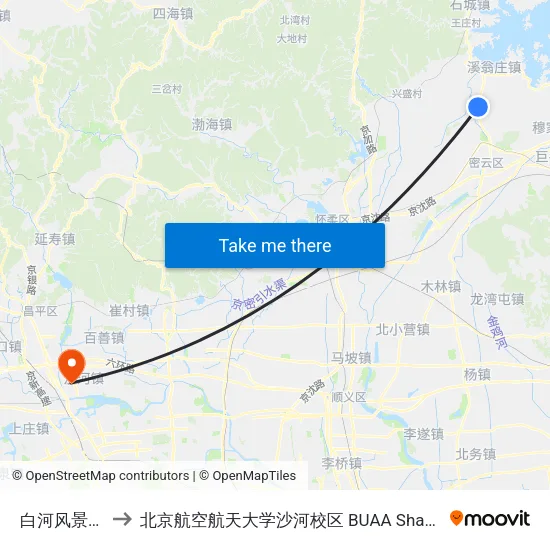 白河风景区 to 北京航空航天大学沙河校区 BUAA Shahe map
