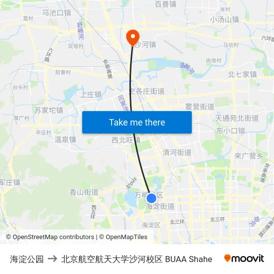 海淀公园 to 北京航空航天大学沙河校区 BUAA Shahe map