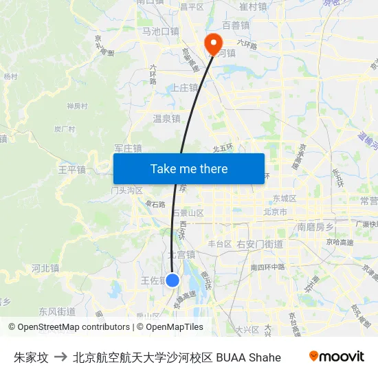 朱家坟 to 北京航空航天大学沙河校区 BUAA Shahe map