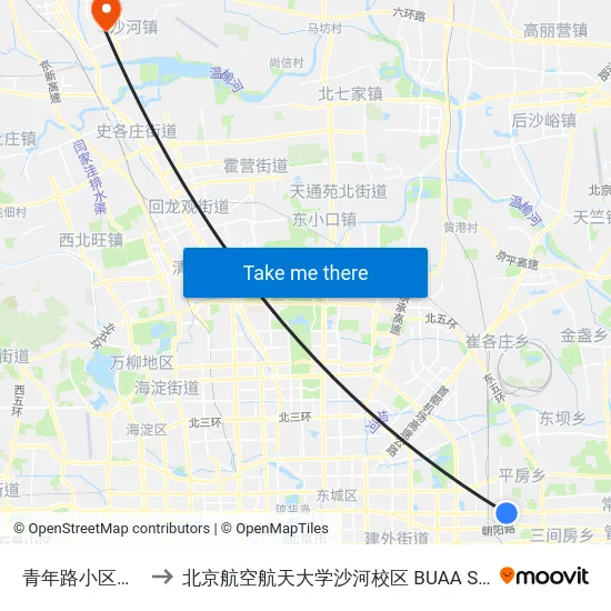 青年路小区南站 to 北京航空航天大学沙河校区 BUAA Shahe map