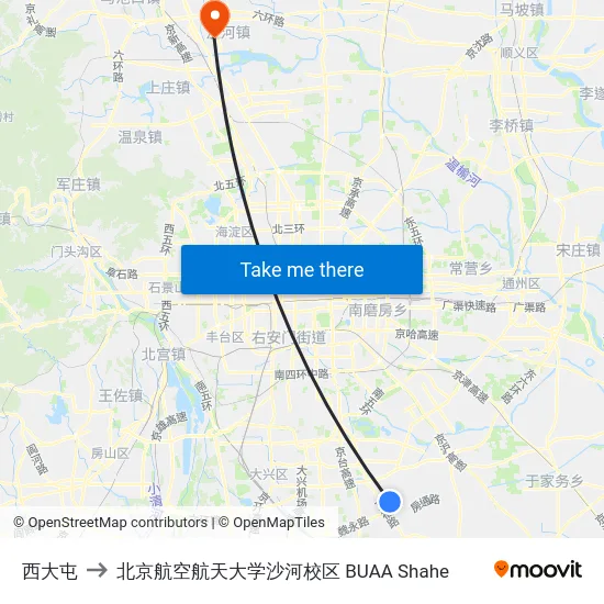 西大屯 to 北京航空航天大学沙河校区 BUAA Shahe map