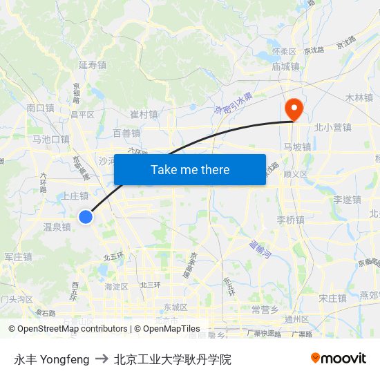 永丰 Yongfeng to 北京工业大学耿丹学院 map