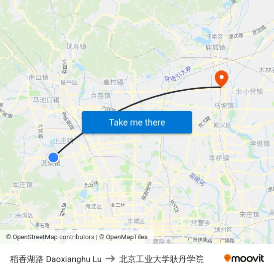 稻香湖路 Daoxianghu Lu to 北京工业大学耿丹学院 map