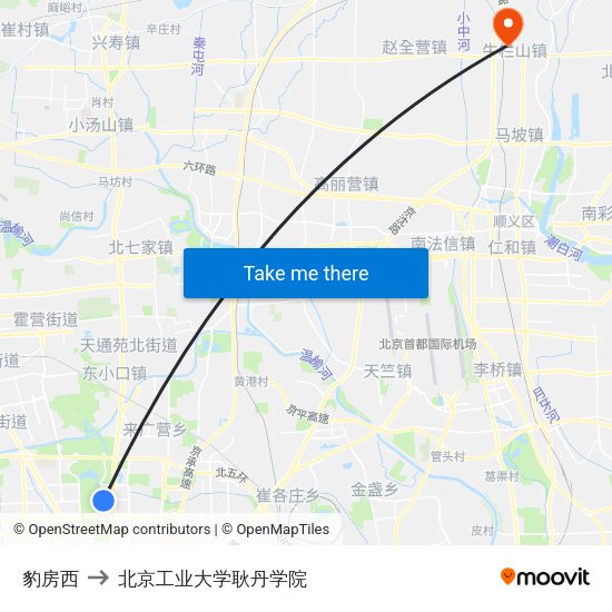豹房西 to 北京工业大学耿丹学院 map
