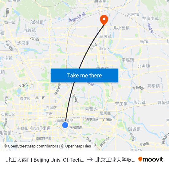 北工大西门 Beijing Univ. Of Tech. West Gate to 北京工业大学耿丹学院 map