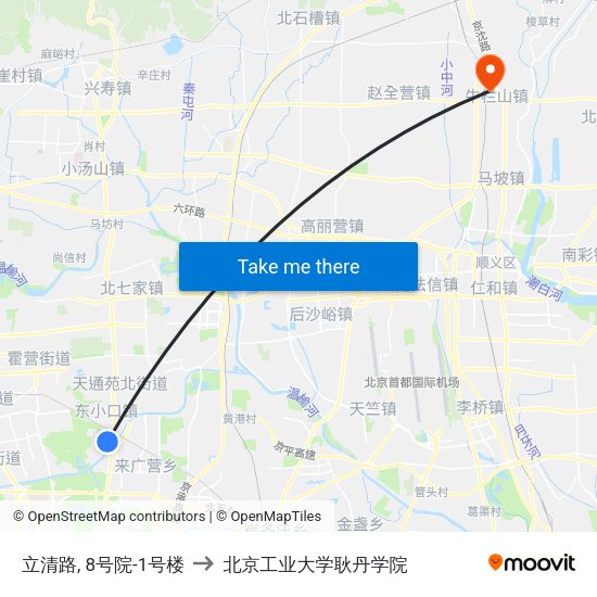 立清路, 8号院-1号楼 to 北京工业大学耿丹学院 map