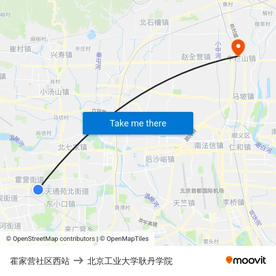 霍家营社区西站 to 北京工业大学耿丹学院 map