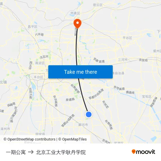 一期公寓 to 北京工业大学耿丹学院 map