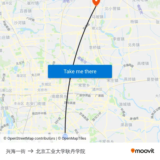 兴海一街 to 北京工业大学耿丹学院 map