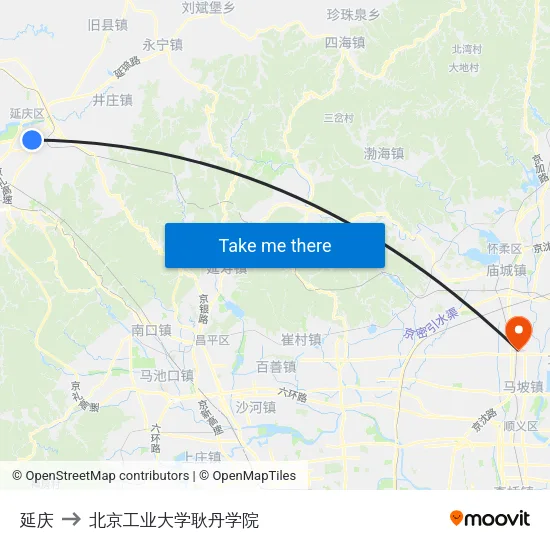 延庆 to 北京工业大学耿丹学院 map
