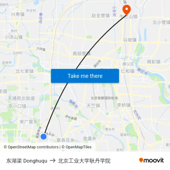 东湖渠  Donghuqu to 北京工业大学耿丹学院 map