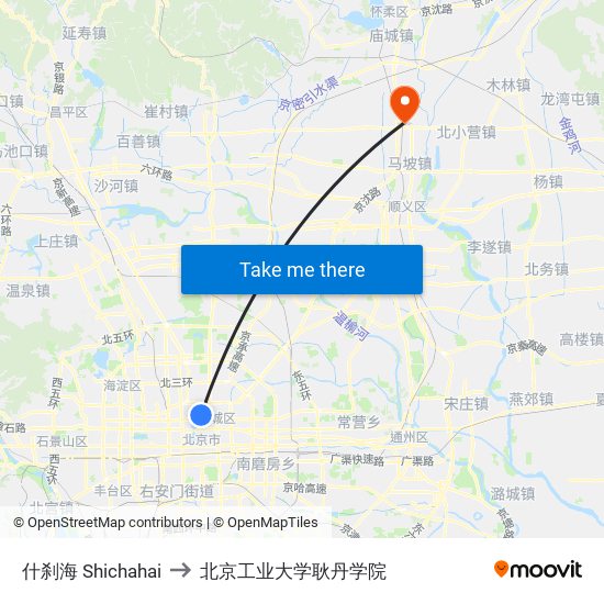 什刹海 Shichahai to 北京工业大学耿丹学院 map