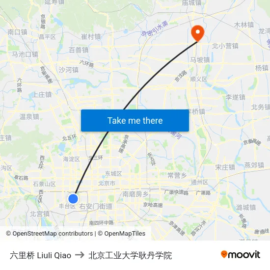 六里桥 Liuli Qiao to 北京工业大学耿丹学院 map