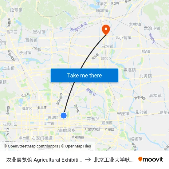 农业展览馆 Agricultural Exhibition Center to 北京工业大学耿丹学院 map