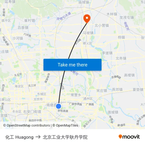 化工 Huagong to 北京工业大学耿丹学院 map