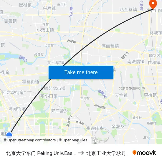 北京大学东门 Peking Univ.East Gate to 北京工业大学耿丹学院 map