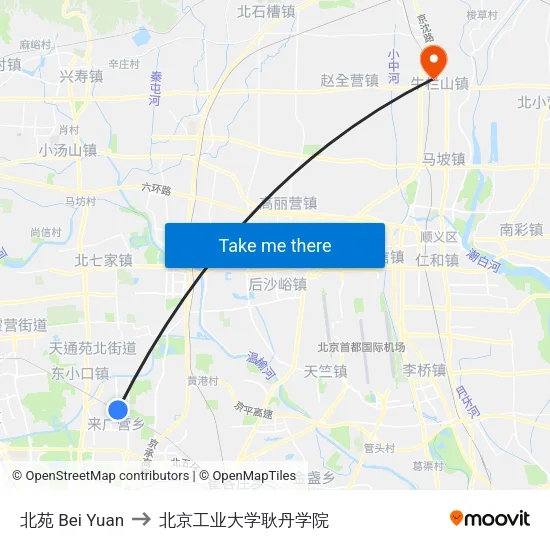 北苑 Bei Yuan to 北京工业大学耿丹学院 map
