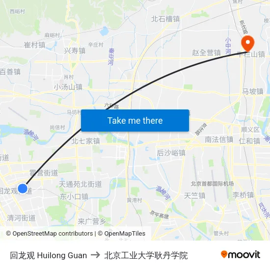 回龙观 Huilong Guan to 北京工业大学耿丹学院 map