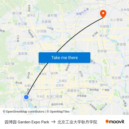 园博园 Garden Expo Park to 北京工业大学耿丹学院 map