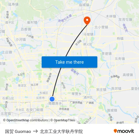 国贸 Guomao to 北京工业大学耿丹学院 map