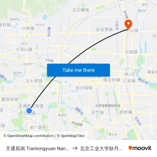天通苑南 Tiantongyuan Nan (S) to 北京工业大学耿丹学院 map