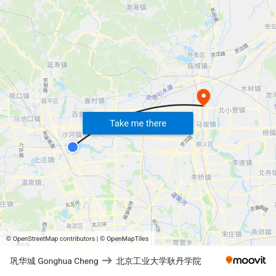 巩华城 Gonghua Cheng to 北京工业大学耿丹学院 map