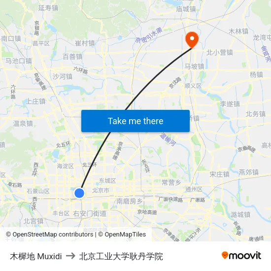 木樨地  Muxidi to 北京工业大学耿丹学院 map